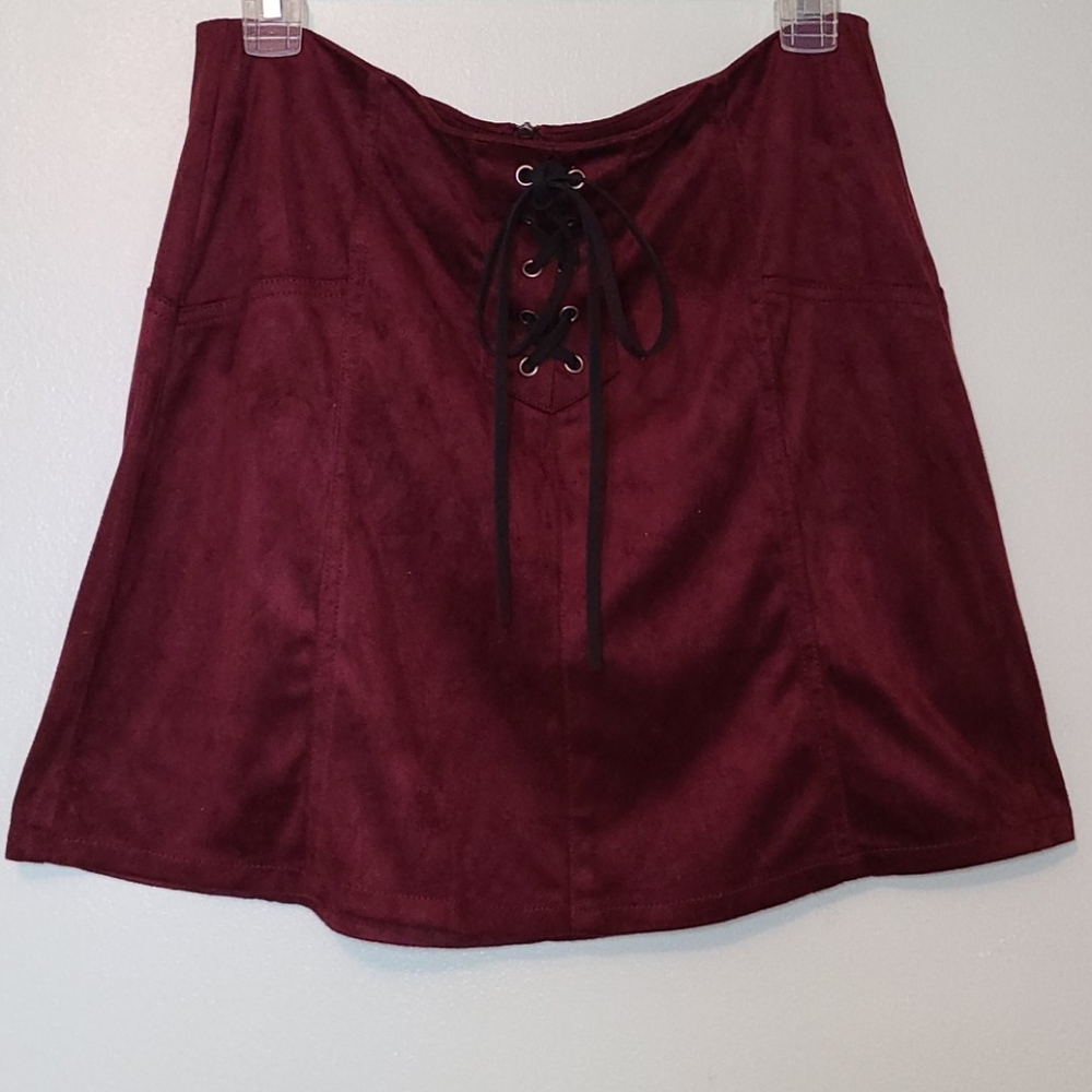 NWT Material Girl Maroon Faux Suede Skirt